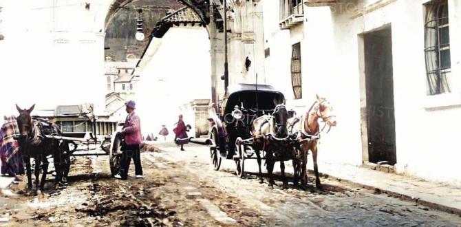 En el siglo XIX eran habituales los carruajes. Esta es la intersección de García Moreno y Rocafuerte.