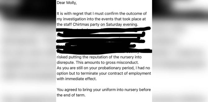 Imagen de la carta que recibió Molly por parte de su trabajo para notificarle de su despido. (Inglés)