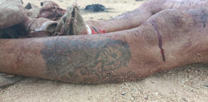 La onda expansiva provocó que  los fallecidos quedaran desmembrados. Una de los occisos tenía este tatuaje en la pierna izquierda.