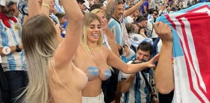 Milubarbiie y Noe, dos guapas mujeres, hicieron un topless en las gradas del estadio Lusail