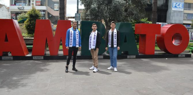 Tres de los cuatro candidatos a rey LGBTI+ cuya elección será el viernes 31 de mayo en Ambato.