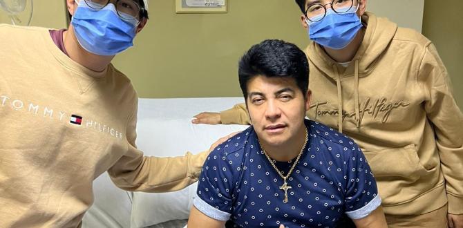 Gerardo Morán (c) acompañado por sus hijos gemelos en su recuperación.