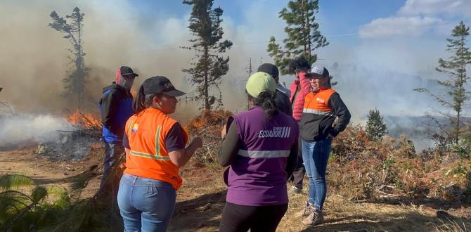 Bomberos trabajan contra los incendios forestales de Azuay.