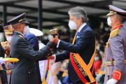El presidente de la República, Guillermo Lasso, durante la ceremonia militar realizada en Parcayacu.