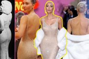 Kim Kardashian luciendo el traje de Marilyn Monroe, 60 años después de que lo hiciera la famosa actriz