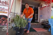 Delia señala a la única mata de sábila que le dejaron. Ella quisiera tener de vuelta su planta.