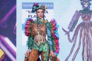 María José Barzallo desfiló con el traje Yagé, la planta maestra, creado bajo la tendencia de los alienígenas, ganó el tercer lugar.