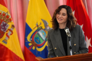 Isabel Díaz Ayuso, presidenta de la Comunidad de Madrid, en un acto oficial en la Cancillería ecuatoriana.