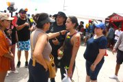 La ecuatoriana tras coronarse en los 10 km aguas abiertas el fin de semana, en Salinas.