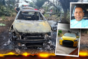 El vehículo del taxista de Quinindé estaba completamente quemado.