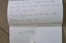 La carta que fue enviada por los extorsionadores al comerciante.