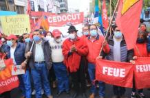 Quito. Leonidas Iza, presidente de la Conaie, participó en la protesta socia