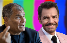 Rafael Correa (izq.) compartió un video de Eugenio Derbez en torno supuestamente a las elecciones 2025 en Ecuador.