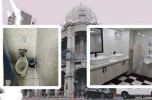 A la izquierda, la imagen que publicó una usuaria de X sobre el mal estado de los baños municipales. A la derecha, una imagen de los baños renovados.