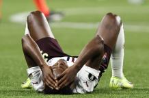 Leonel Quiñónez de LDU Quito se lamenta al final del partido de vuelta por la semifinal de la Copa Libertadores entre Palmeiras.