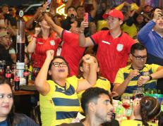 Hinchas celebran los goles de Ecuador.