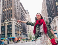 Turista disfrutando en Nueva York, Estados Unidos.