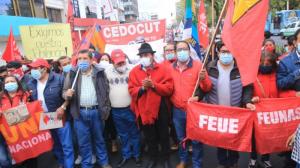 Quito. Leonidas Iza, presidente de la Conaie, participó en la protesta socia