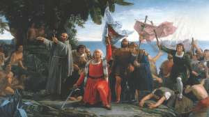 Ilustración de la llegada de Cristóbal Colón a América.