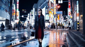 Captura de pantalla de un video de Sora, que simula a una mujer que está en Tokio, Japón.