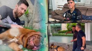 Lionel Messi, Piero Hincapié y Ariel Holan con sus mascotas.
