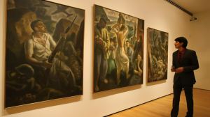 La obra ‘Tríptico de la guerra’, de Aurelio Arteta, en una exposición en España.