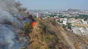 En el cerro San Pedro, el calor propagó un incendio la tarde de este martes 17 de septiembre.