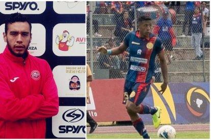 Edisson Meza, volante de D. Cuenca, y Marco Montaño, lateral de Olmedo.