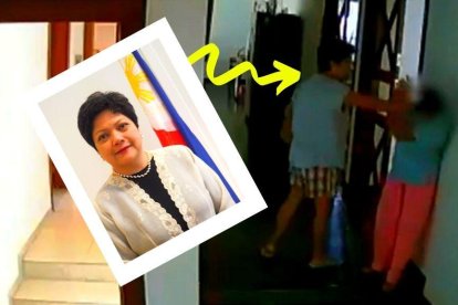 Una foto oficial de la embajadora de Filipinas en Brasil y una escena del video que avala la agresión a su empleada.