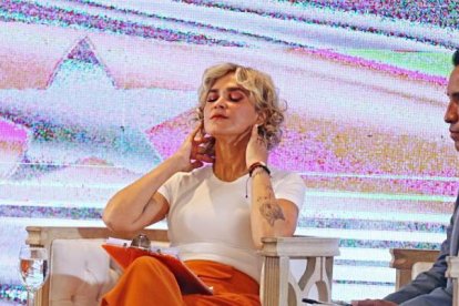 Cynthia Viteri durante la rendición de cuentas de sus tres años como alcaldesa de Guayaquil, donde destacó su trabajo en la pandemia.