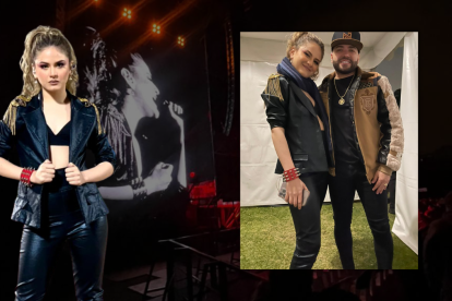 Lució un look 'roquero' con unos pantalones, chaqueta, top y botas negras.