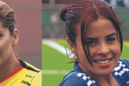 Grace Castro y Elena Viteri luciendo la camiseta de su equipo.
