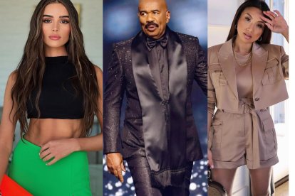 Olivia Culpo, Steve Harvey  y Jeannie Mai Jenkins.