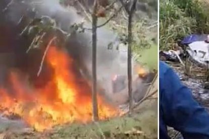 Imágenes de la aeronave en medio de las llamas tras el accidente.