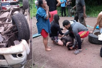 Así quedó la camioneta accidentada en una carretera de Nicaragua