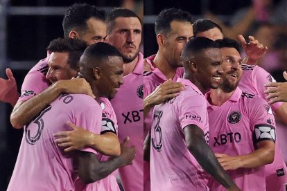 Dixon Arroyo (i) celebró con Lionel Messi, tras la victoria del Inter de Miami.