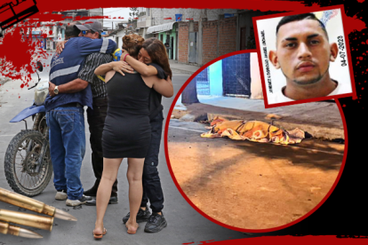 El cádaver de Ángel Jiménez quedó cerca de la motocicleta que conducía. Familiares del duraneño lloran su trágico deceso, mientras que su tío limpia el lugar donde fue asesinado.