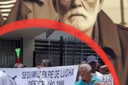 Imagen referencial creada con IA. Imagen pequeña pertenece a una de las protestas de los involucrados del caso.