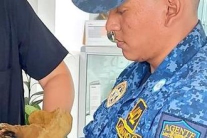 El agente metropolitano junto con el veterinario de