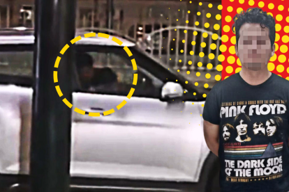 La pareja estaba dentro de este vehículo. En la grabación se observa cómo la golpea.