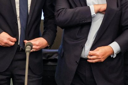 LaLiga con su presidente Javier Tebas (c) durante la reunión con más directivos de ligas europeas y la Federación Internacional de Futbolistas Profesionales (FIFPro).