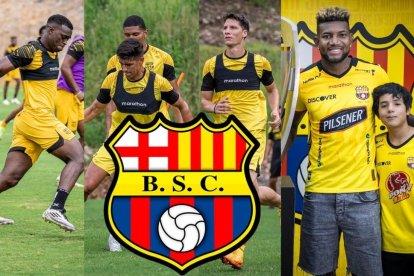 Álex Rangel, Javier Arreaga, Gastón Campi y Gustavo Vallecilla, zagueros de Barcelona SC.