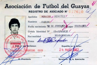Carlos Morales fue inscrito sobre la hora para jugar ante Deportivo Quevedo. Así lo registra en sus archivos el historiado Antonio Ubilla.
