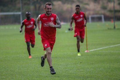 Damián Díaz en el entrenamiento de Barcelona.
