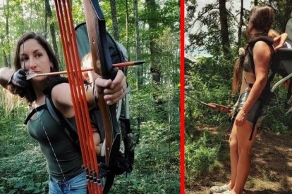 Dos imágenes de Beka Garris y su hija en plena escena de caza.
