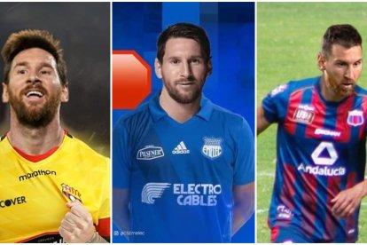 Leo, con las camisetas del Barcelona, Emelec y Deportivo Quito.