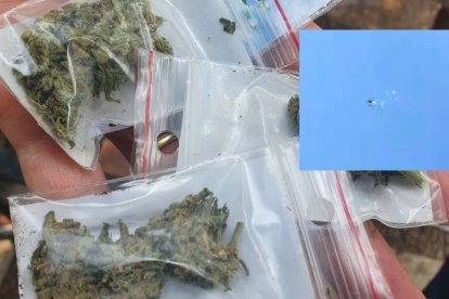 Paquetes de marihuana que cayeron del cielo, lanzados por un dron.