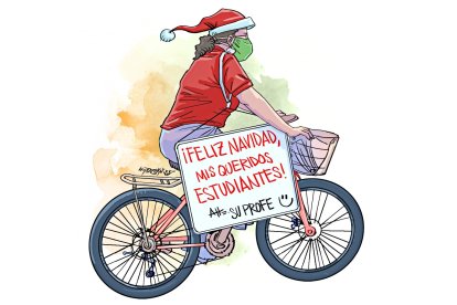 La profesora Carolina Espinoza se hizo conocida por ir a las casas de sus alumnos en bici durante la cuarentena.