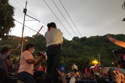 En Guayaquil, el presidenciable de Pachakutik denunció un supuesto fraude electoral.