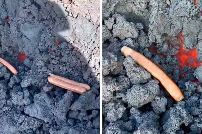 Turistas asaron salchichas en un volcán en erupción.